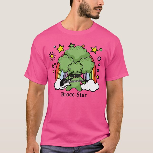 Green Broccoli Brocc, Rock Star T-Shirt (Front)