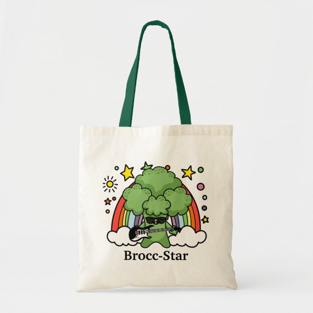 Green Broccoli Brocc, Rock Star Tote Bag (Front)