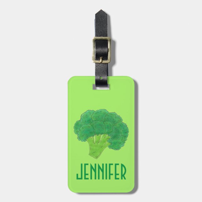 Green Broccoli Gardening Vegetable Produce Luggage Tag (Front Vertical)