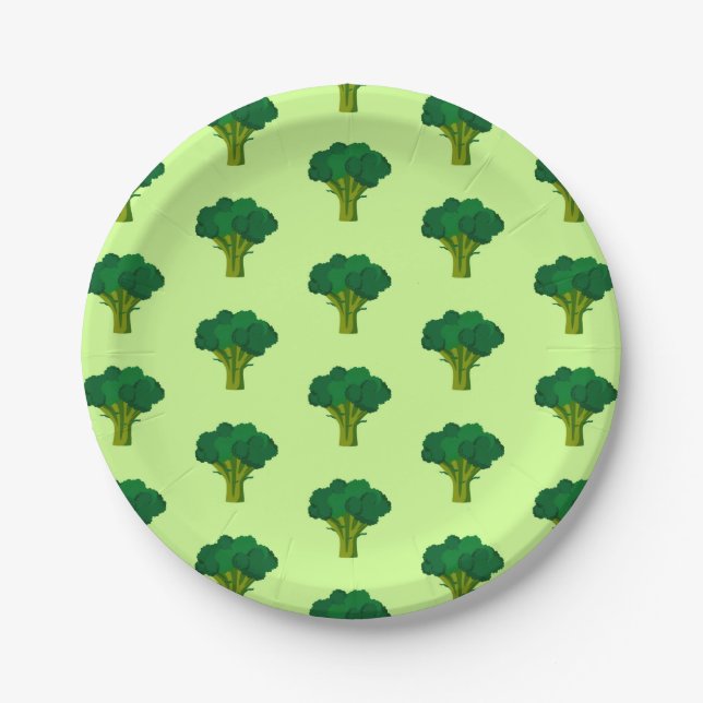 Green Broccoli Vegetable Healthy Eating Veggie Paper Plates (Front)