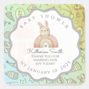 green brom grey bunny cute babyshower square sticker