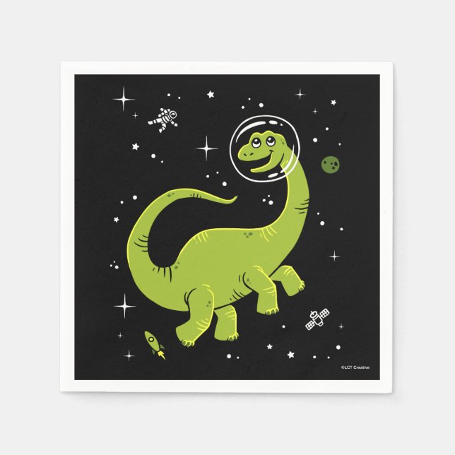 Green Brontosaurus Dinos In Space Napkins (Front)