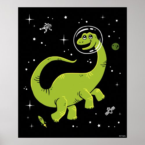 Green Brontosaurus Dinos In Space Poster