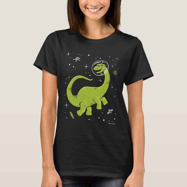 Green Brontosaurus Dinos In Space T-Shirt (Front)