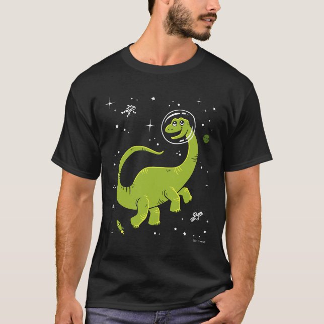 Green Brontosaurus Dinos In Space T-Shirt (Front)