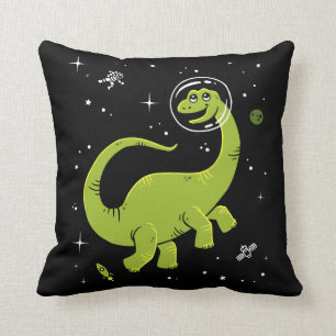 Green Brontosaurus Dinos In Space Throw Pillow