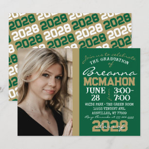 Green & Bronze Gold Graduation Photo Invitation
