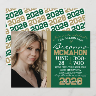 Green & Bronze Gold Graduation Photo Invitation