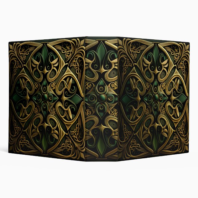 Green Bronze Ornamental Plaid Decoration Pattern 3 Ring Binder (Background)