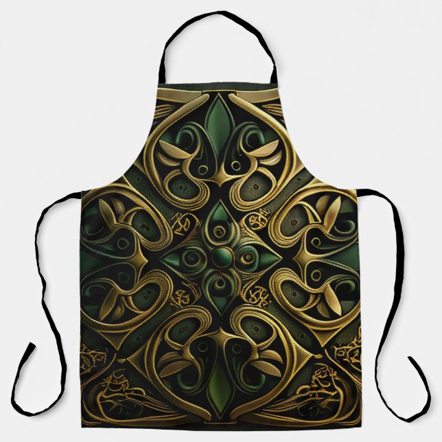 Green Bronze Ornamental Plaid Decoration Pattern Apron (Front)
