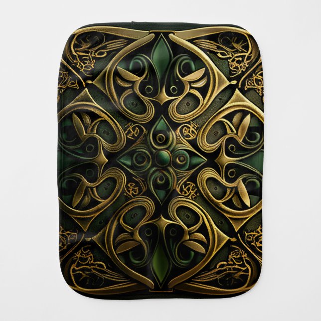 Green Bronze Ornamental Plaid Decoration Pattern Baby Burp Cloth (Front)