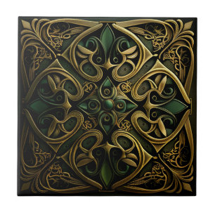 Green Bronze Ornamental Plaid Decoration Pattern Ceramic Tile