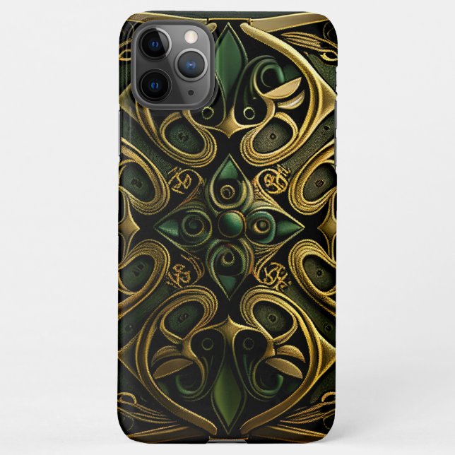 Green Bronze Ornamental Plaid Decoration Pattern iPhone Case (Back)