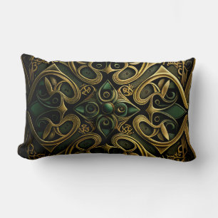 Green Bronze Ornamental Plaid Decoration Pattern Lumbar Pillow