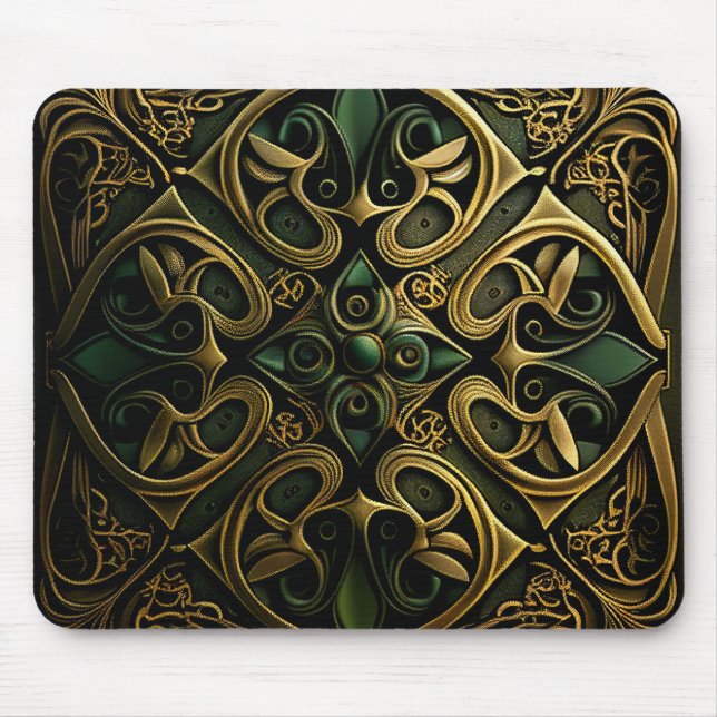 Green Bronze Ornamental Plaid Decoration Pattern Mouse Pad (Front)