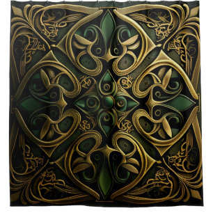 Green Bronze Ornamental Plaid Decoration Pattern Shower Curtain