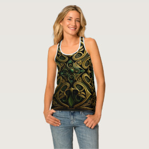 Green Bronze Ornamental Plaid Decoration Pattern Tank Top
