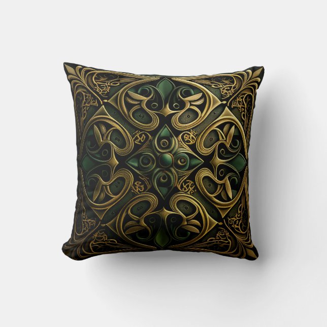 Green Bronze Ornamental Plaid Decoration Pattern Throw Pillow (Front)