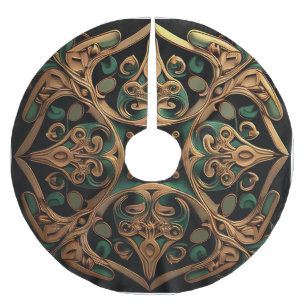 Green Bronze Ornamental Plaid Pattern Decoration Brushed Polyester Tree Skirt