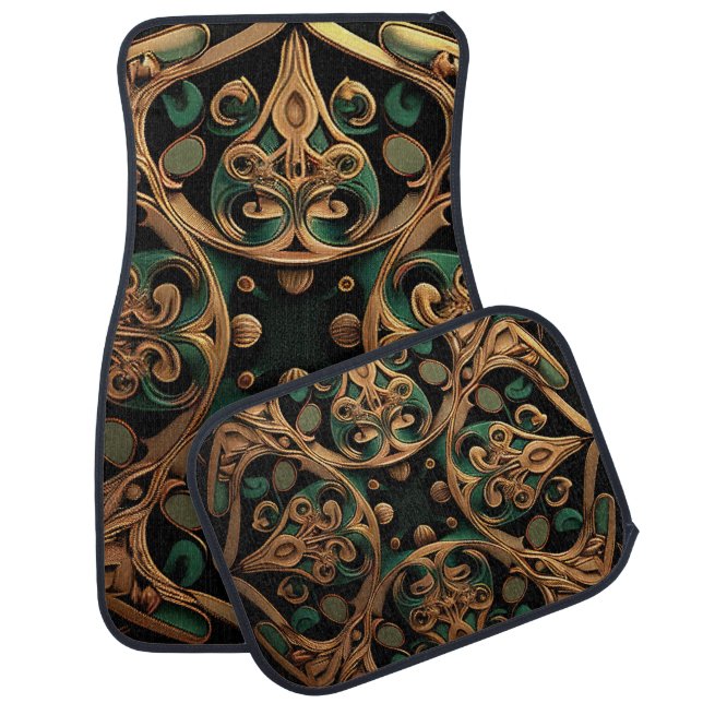 Green Bronze Ornamental Plaid Pattern Decoration Car Floor Mat (Set)