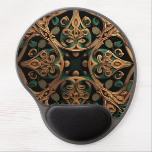 Green Bronze Ornamental Plaid Pattern Decoration Gel Mouse Pad