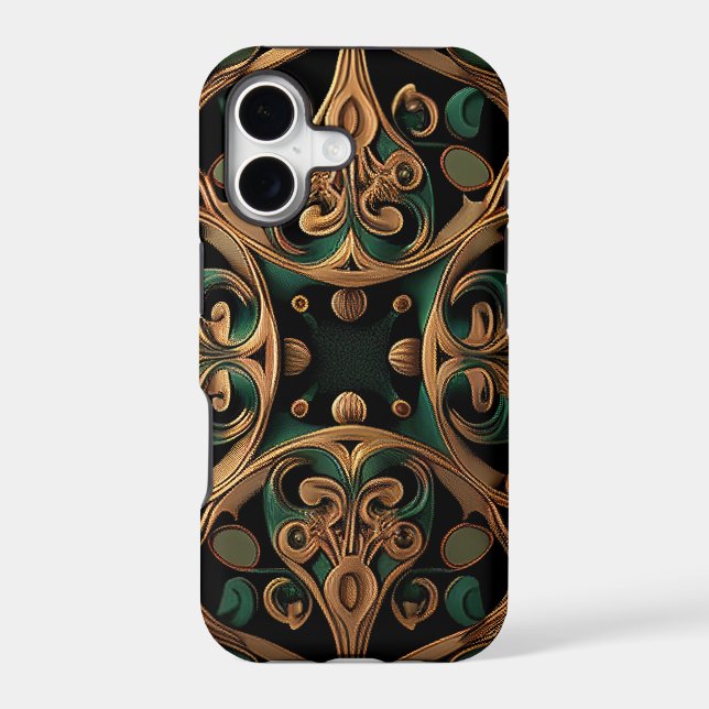 Green Bronze Ornamental Plaid Pattern Decoration Iphone Case (Back)