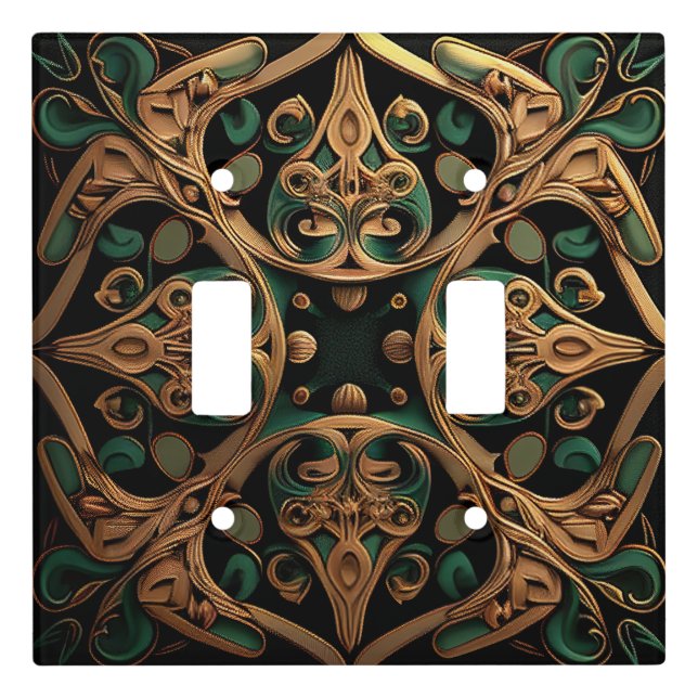 Green Bronze Ornamental Plaid Pattern Decoration Light Switch Cover (Front)