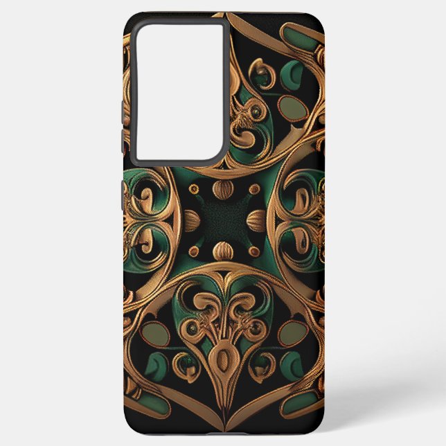 Green Bronze Ornamental Plaid Pattern Decoration Samsung Galaxy Case (Back)