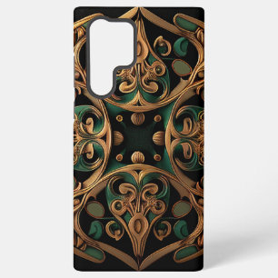 Green Bronze Ornamental Plaid Pattern Decoration Samsung Galaxy S22 Ultra Case