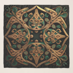 Green Bronze Ornamental Plaid Pattern Decoration Scarf