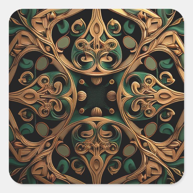 Green Bronze Ornamental Plaid Pattern Decoration Square Sticker (Front)