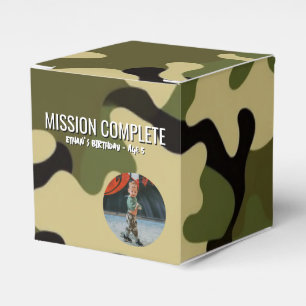 Green, Brown, and Tan Camo Mission Complete Favor Boxes