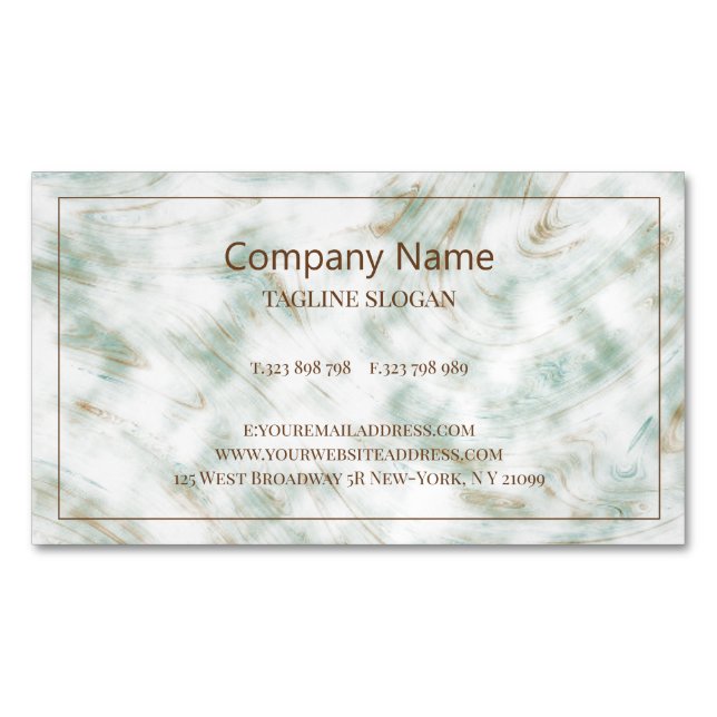 Green Brown And White Marbled Business Card Magnet (Front)