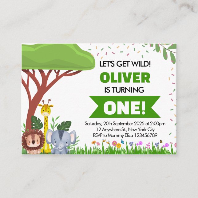 Green Brown Animal Safari Birthday Enclosure Card (Front)