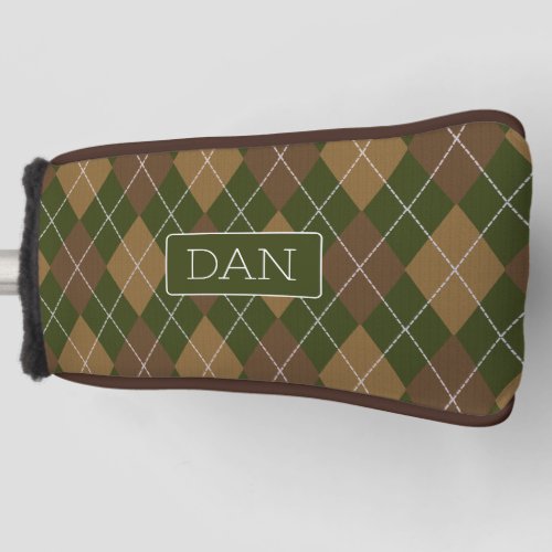 Green  Brown Argyle Camo Pattern with initials Golf Head Cover