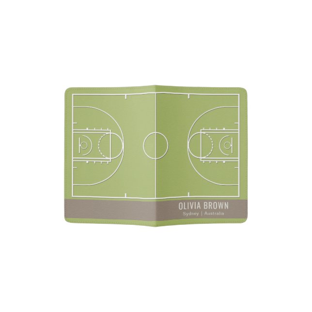 GREEN BROWN BASKETBALL COURT LEATHER  MONOGRAM PASSPORT HOLDER (Opened)