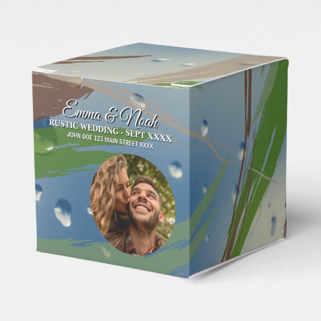 Green, Brown & Beige Brushstrokes Favor Boxes (Front Side)