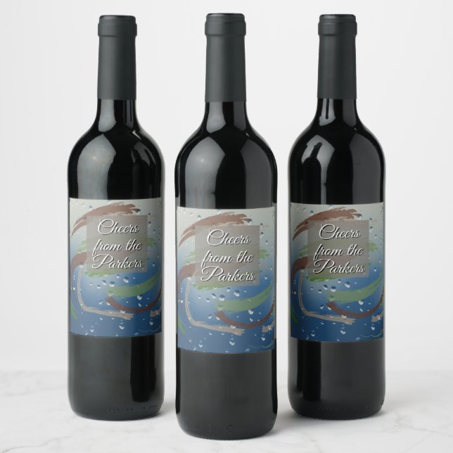 Green, Brown & Beige Brushstrokes Wine Label (Bottles)