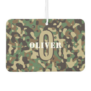 Green Brown Beige Camo Camouflage Monogram Name Air Freshener