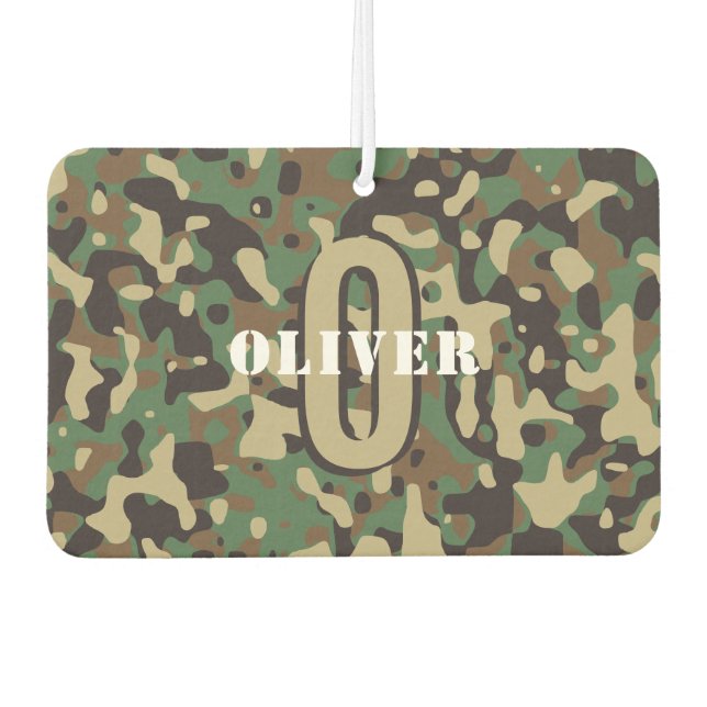 Green Brown Beige Camo Camouflage Monogram Name Air Freshener (Front)