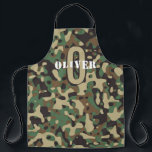 Green Brown Beige Camo Camouflage Monogram Name Apron<br><div class="desc">A green, brown and beige camouflage pattern design for people who love things camo. The text of the design is customizable and can be personalized with a person's name and initial. You can change the color of the camouflage blobs using the Design Tool. Have fun as you customize and personalize...</div>
