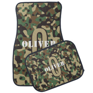Green Brown Beige Camo Camouflage Monogram Name Car Floor Mat