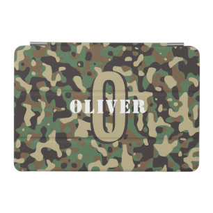 Green Brown Beige Camo Camouflage Monogram Name iPad Mini Cover