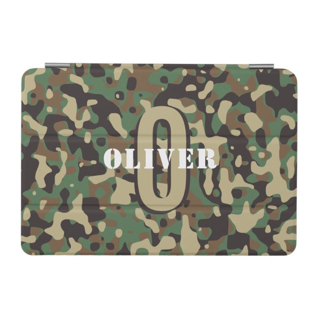 Green Brown Beige Camo Camouflage Monogram Name iPad Mini Cover (Horizontal)