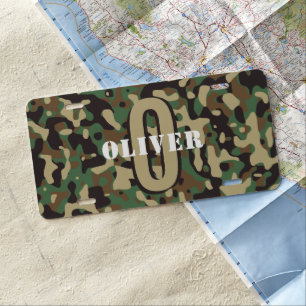 Green Brown Beige Camo Camouflage Monogram Name License Plate