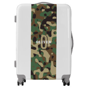 Green Brown Beige Camo Camouflage Monogram Name Luggage