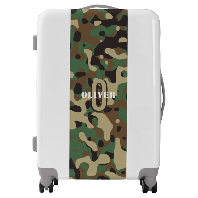 Green Brown Beige Camo Camouflage Monogram Name Luggage (Front)