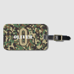 Green Brown Beige Camo Camouflage Monogram Name Luggage Tag