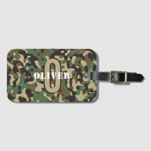 Green Brown Beige Camo Camouflage Monogram Name Luggage Tag