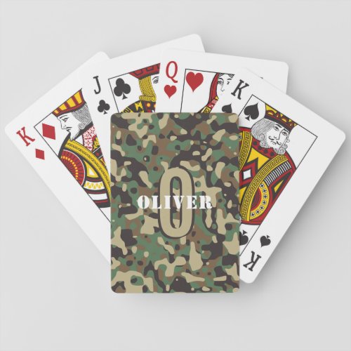 Green Brown Beige Camo Camouflage Monogram Name Poker Cards